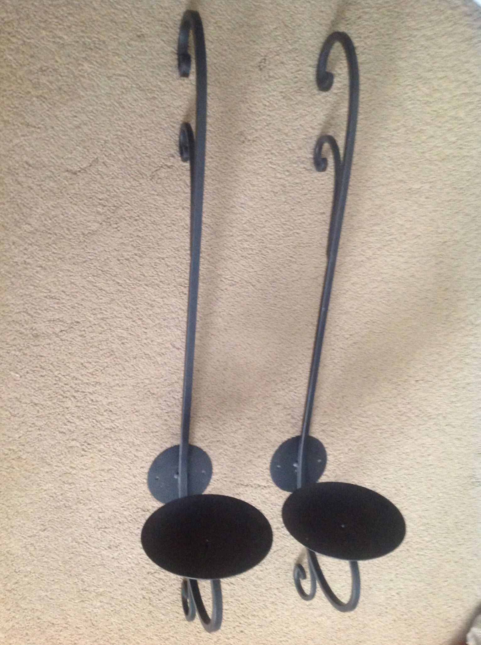 Pair Of Long Wrought Iron Wall Candlesticks
