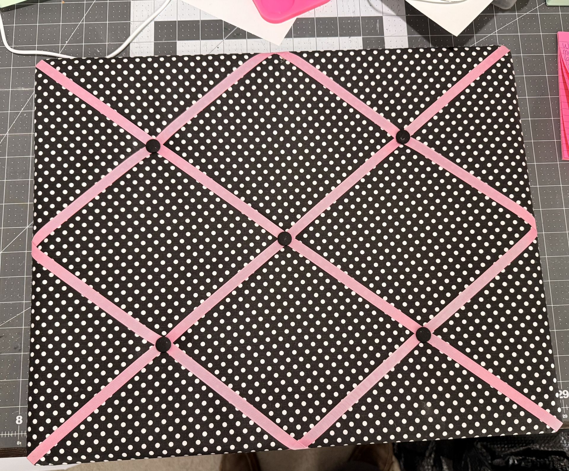 Pink & Black Polka Dot Ribbon Memo Board / Photo Display 🎀