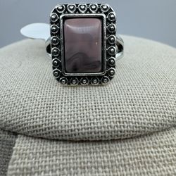 860-PST New Square Pink Marble Resin Stainless Ring Sz 6,7, & 9
