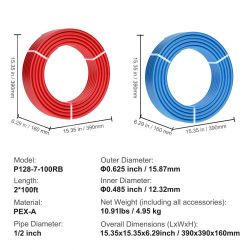 VEVOR PEX Pipe 1/2 Inch, 2 x 100 Feet Length PEX-A Flexible Pipe Tubing for Potable Water, Pex Water Lines for Hot/Cold Water & Easily Restore, Plumbi