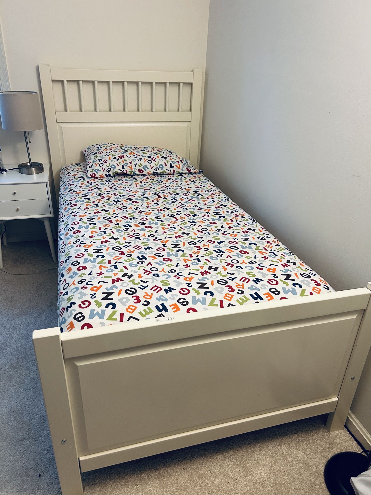 IKEA HEMNES Twin Bed Frame With Box Spring, Mattress, Bedding Set
