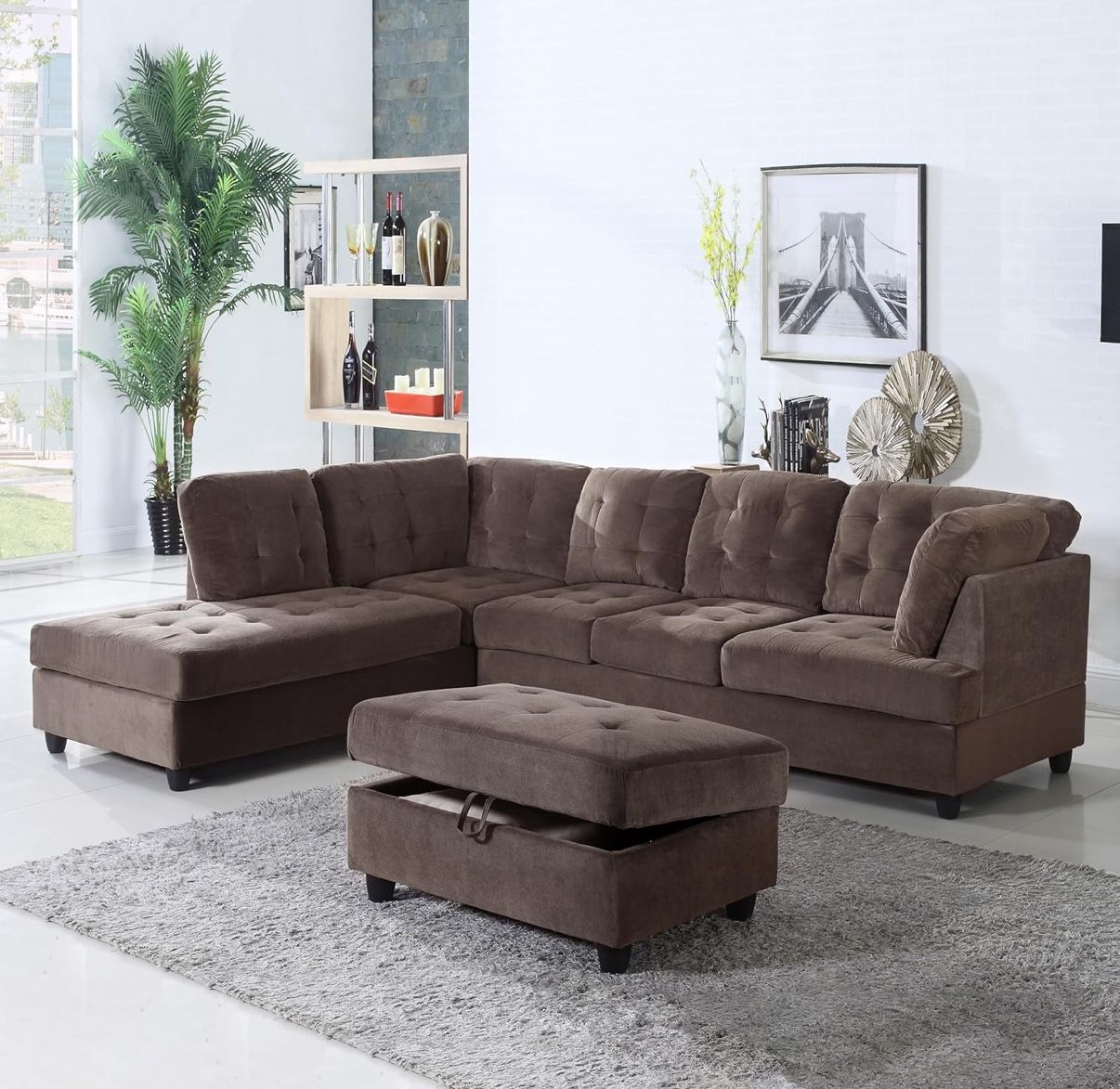 Brand New Brown Sectional Sofa Set And Ottoman