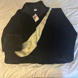 Women’s Size L Black Nike Fur Coat With White Nike Check