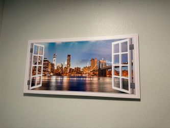 ๐๏ธ Brooklyn Bridge Canvas Wall Art โ 20x40โ โ Framed โ Like New