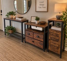3-Piece Rustic Industrial Storage & Entryway Furniture Set
