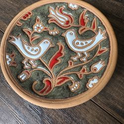 Handmade Greek Terracotta Hanging Plate Signed Bonis Pottery Geese Birds VTG EUC