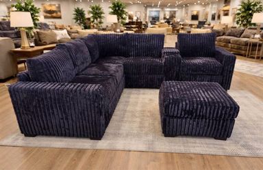 Black Corduroy Sectional Sofa with Ottoman