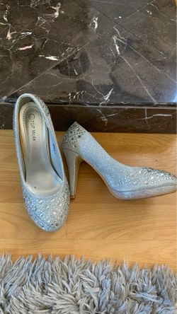 Silver high heel shoes