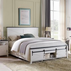 🔥 Brand New Queen Farmhouse Bed Frame w/ Storage Headboard – Still Sealed! 🔥