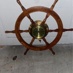 Vintage Brassom Ships Captain Wheel Wall Clock
