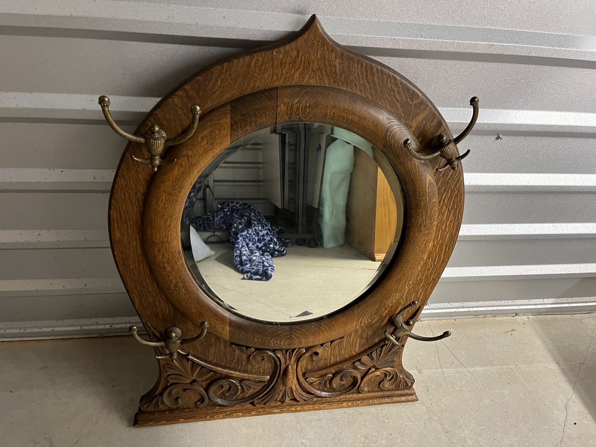 Antique Mirror With Coat Hooks