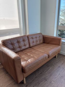 Modern Brown Faux Leather Sofa – Mid Century Style – Great Condition