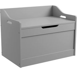 Wood Modern Storage Bench Box Blanket Chest Trunk with Safety Hinged Lid in Grey Finish