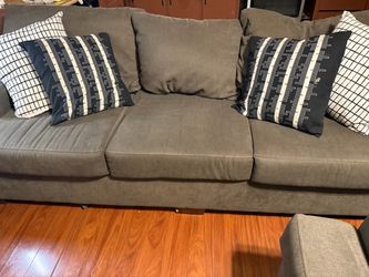 Two Piece Grey Couch Set with Storage Bech