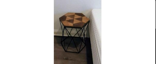 Hexagonal Geometric Wood and Metal Side Table