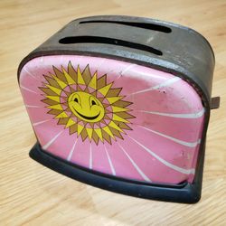 Pink with Sun Tin Vintage Metal Toaster