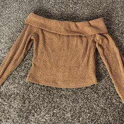 Brown Off The Shoulder Long Sleeve Top