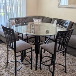 BLACK METAL COUNTER HIGH DINING/PATIO TABLE WITH 4 CHAIRS