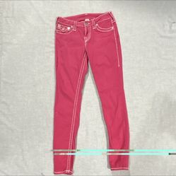 True Religion Women's Skinny Pink & Straight Black Jeans Logo Button Accent