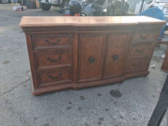 Large Wood Dresser with Drawers and Cabinet