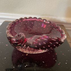 Vintage Murano Art Glass Cranberry Red Controlled Bubble Bowl or Astray