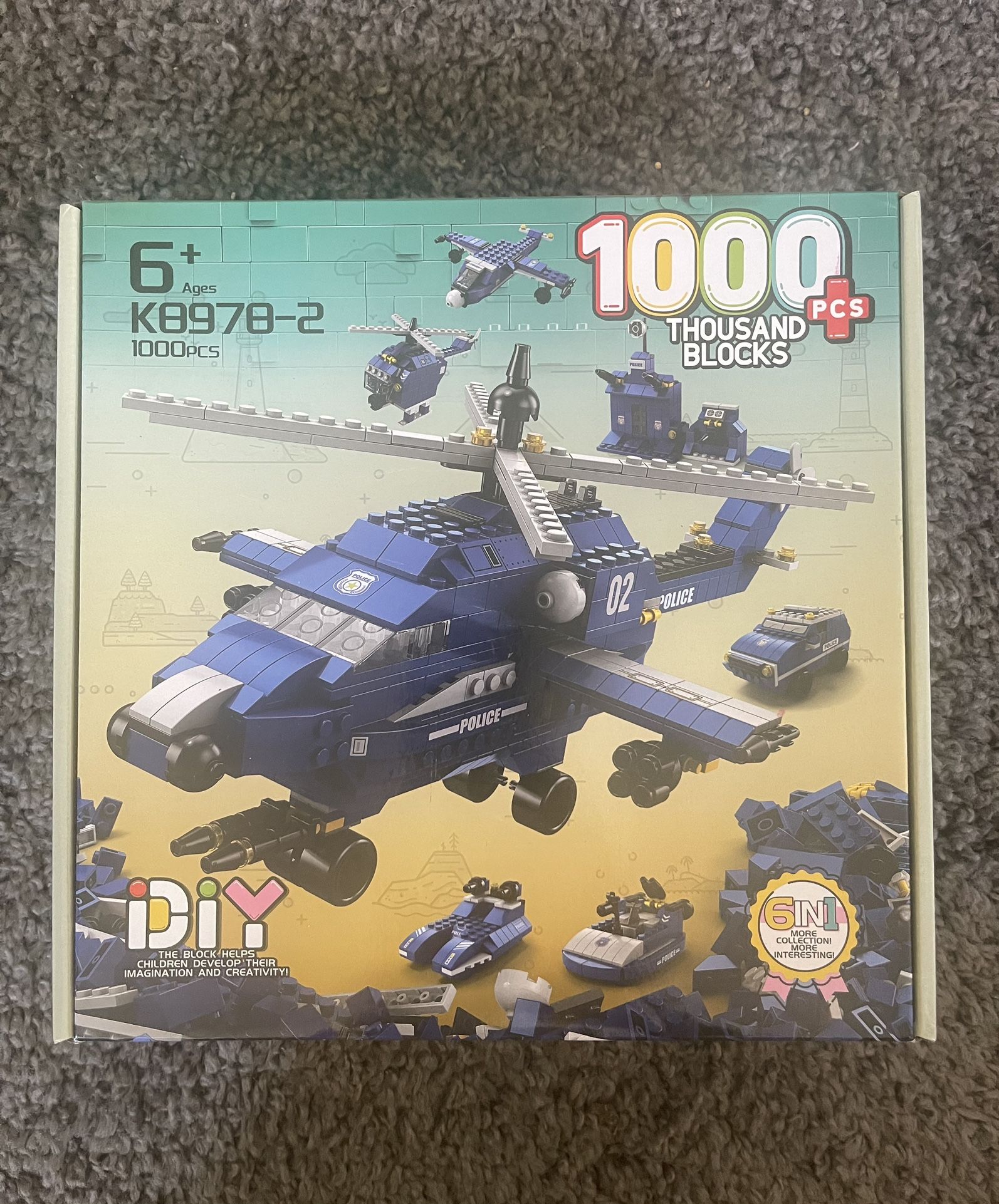 Diy Building Police Helicopter 1000 Pcs Blocks