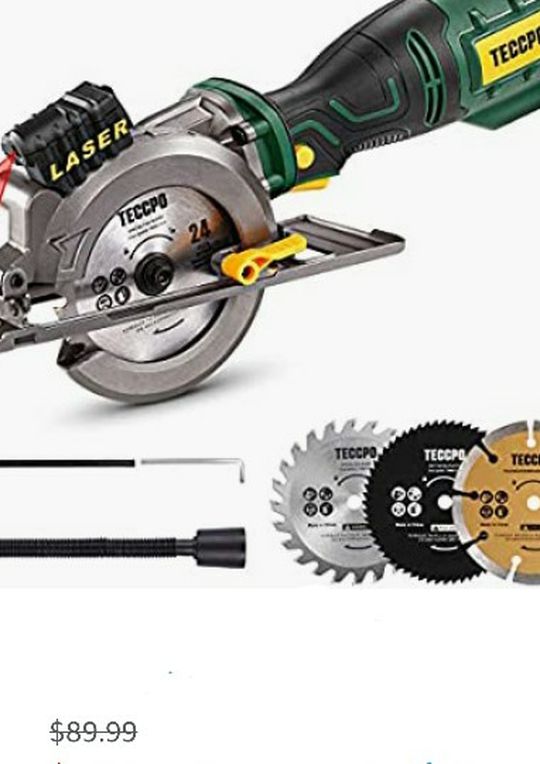 Mini Circular Saw, TECCPO 5.8A Circular Saw with Laser Guide, Fine Copper Motor, Max Cutting Depth 1-11/16'' (90°), 1-3/8'' (45°), 3 Blades for Wood,