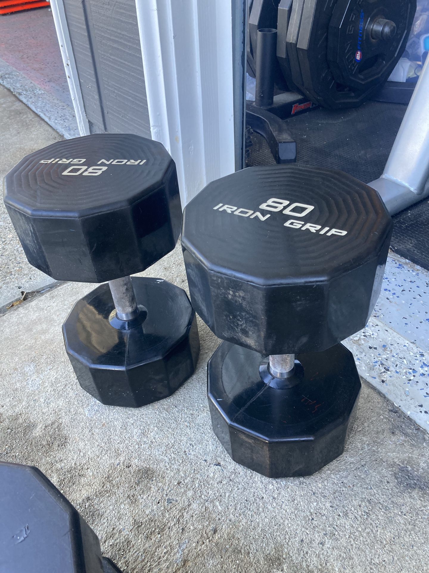 75 and 80lb Iron Grip Dumbbells