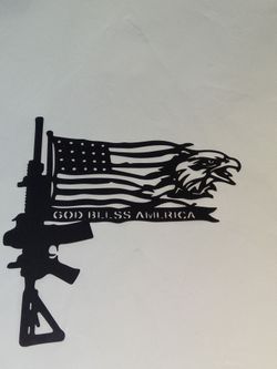 Metal Wall Art - God Bless America Eagle & Rifle Design