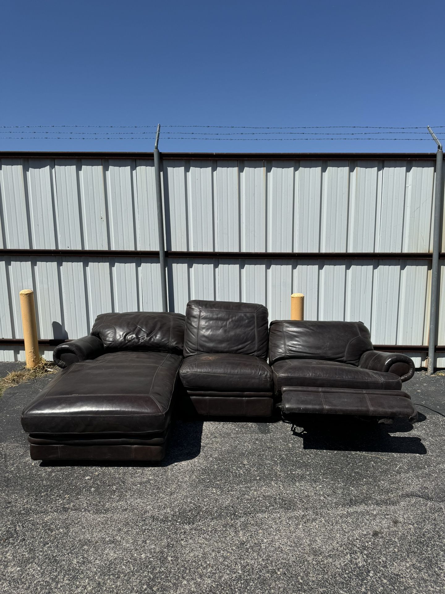 FREE DELIVERY - Brown Leather 3 Piece Electric Recliners with Chaise
