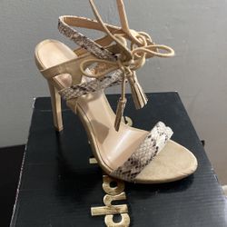 Tan Strapped Sandals W/Heel