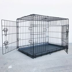 (NEW) $50 Double Door 36” Dog Crate Kennel Metal Folding Pet Cage Plastic Tray, 36x23x25 Inches 