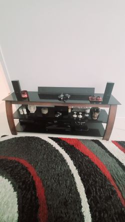TV Stand desk, Blackened 3 shelves Glass and Cherry Wood