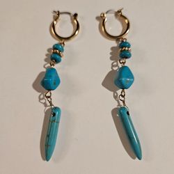 Turquoise Stone Drop Hoop Earrings