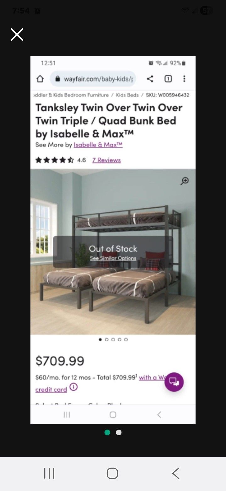 Triple Twin Bunk Bed Metal Frame 