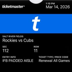 2 Cubs Rockies Tickets - Saturday In Arizona Spring Training Home Plate 