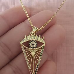 Gold Filled Greek Evil Eye With Colorful Zirconia Stone...20 Inches Long 
