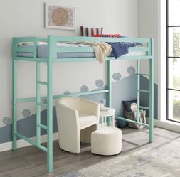 Walker Edison Premium Deluxe Twin Metal Loft Bed Mint Green In excellent condition!  Only slept on a few times. Free Delivery.