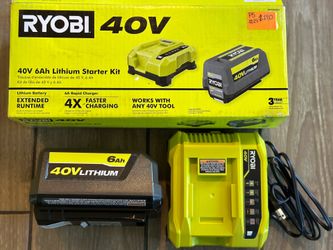 ryobi 40V Lithium-Ion 6.0 Ah Battery and Rapid Charger Starter Kit (normal wear)