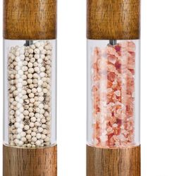 🔥Brand new🔥 2 Pack Salt and Pepper Grinder Set, Premium Acrylic Salt and Pepper Mills - Manual Oak Wooden Shakers with Adjustable Ceramic Core-8 Inc