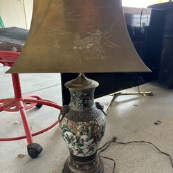 Antique Bronze Lamp Asian Enameled Painted Lamp