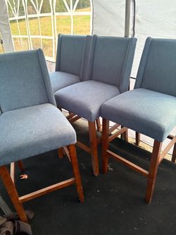 Set of 4 Blue Upholstered Bar Stools