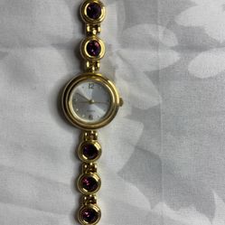 Gold-tone Watch with Purple Crystal Accents