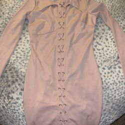 Pink Lace Up Formal Dress 