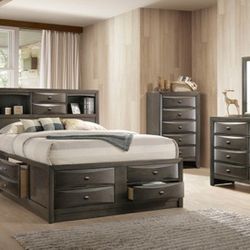 Brand New Grey 4pc Queen Bedroom Set (Available In Eastern King)