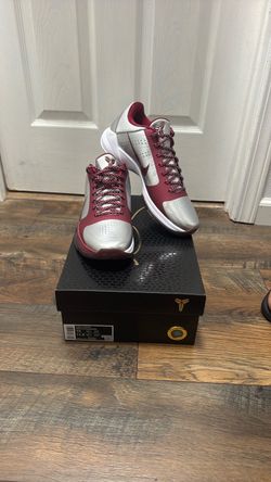 Kobe 5 metallic silver and team red size 10