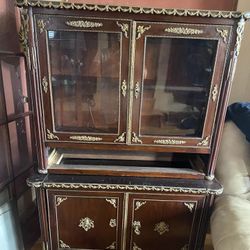 Antique Ornate Glass Bureau With Drawer 