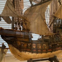 $1,475.00 Was $1900.00 Christopher Columbus, Hand Built Ship With Display Case