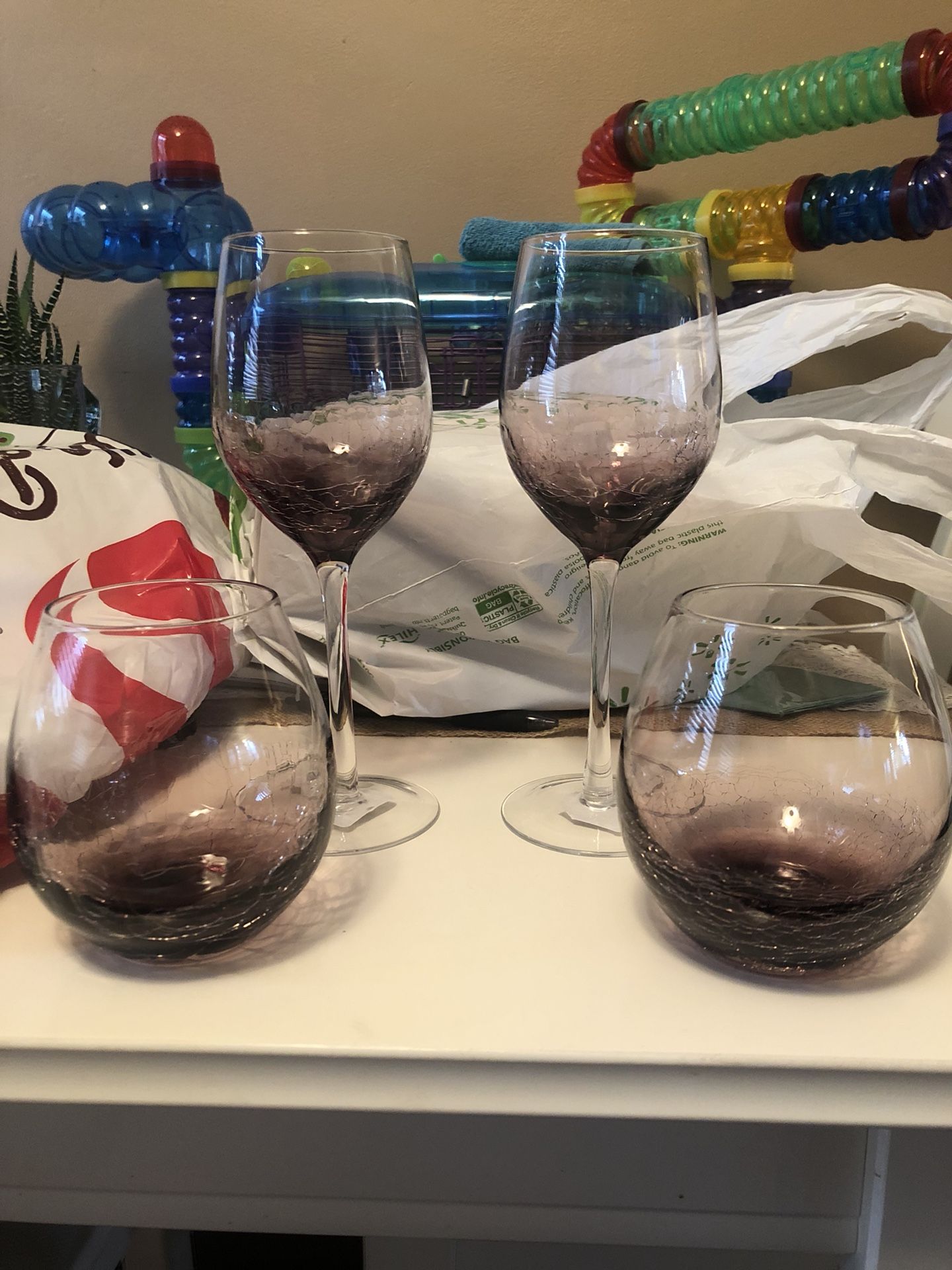 Purple Pier One crackle wine glasses set
