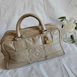 Authentic LOEWE Ivory Leather Designer Luxury Satchel Handbag 